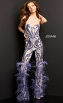 Jovani 05669 Strapless Sweetheart Feathered Long Jumpsuit