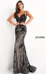 Jovani 06438 Sleeveless Spaghetti Strap V-neck Lace Dress