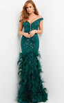 Jovani 05660 Embellished Feather Skirt Sequin Evening Dress