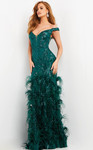 Jovani 05660 Embellished Feather Skirt Sequin Evening Dress