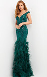 Jovani 05660 Embellished Feather Skirt Sequin Evening Dress