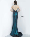 JVN by Jovani JVN02378 Ruched Plunging Halter Metallic Gown