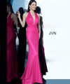 JVN by Jovani JVN02378 Ruched Plunging Halter Metallic Gown