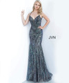 JVN by Jovani JVN02432 Embellished Deep V-Neck Trumpet Dress