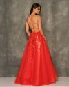 Dave and Johnny 10915 Plunging Neckline Floral Prom Dress
