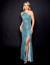Nina Canacci 4308 Sequin Straps Slit One Shoulder Prom Dress