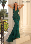 Clarisse 810171 Sweep Train Plunging V-neck Beaded Gown