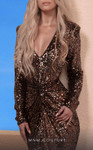 MNM Couture L0048B Sequin Long Sleeves V-Neck Fitted Dress