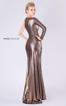 MNM Couture L0049A Metallic One Sleeve Crew Neck Long Dress