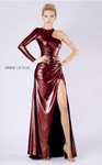 MNM Couture L0049A Metallic One Sleeve Crew Neck Long Dress