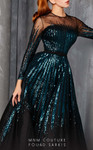 MNM Couture 2449A Crew Neck Sequin Tulle Train Ball Gown