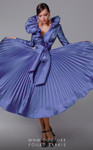 MNM Couture 2696 Silk Stand Collar Neck Tea Length Dress
