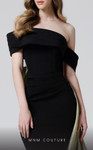 MNM Couture N0466 Crepe Metallic Off Shoulder Fitted Dress