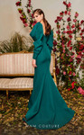 MNM Couture N0495 Crepe V-Neck Long Puff Sleeves Long Dress