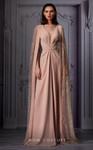 MNM Couture K3855 Crepe Beaded V-Neck Cape Sleeves Dress