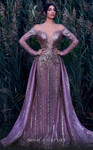 MNM Couture K3913 Chiffon Sequin Plunging Neck Long Dress