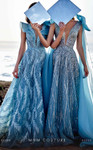 MNM Couture K3923 Embroidery Beaded Plunging Neck Long Dress