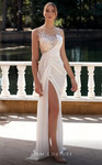 MNM Couture K3937 Beaded Crepe Illusion Neck Strapless Dress