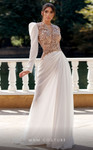 MNM Couture K3939 Embroidery Crew Neck One Sleeve Long Dress