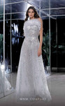 MNM Couture K3983 Beaded Ruffles Feather Crew Neck Dress