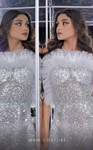 MNM Couture K3983 Beaded Ruffles Feather Crew Neck Dress