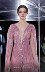 MNM Couture K3992 Plunging Neck Cape Sleeves Beaded Dress
