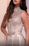 MNM Couture M0087 Metallic Beaded Sleeveless High Neck Dress