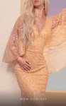 MNM Couture M0106 Plunging Neck Cape Sleeves Fitted Dress