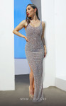 MNM Couture M1001 Scoop Neck Sleeveless Beaded Fitted Dress