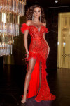 Portia and Scarlett PS23232 Off Shoulder Feather Long Gown