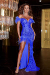 Portia and Scarlett PS23232 Off Shoulder Feather Long Gown
