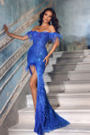 Portia and Scarlett PS23232 Off Shoulder Feather Long Gown