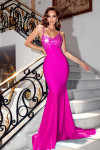 Portia and Scarlett PS23499 Lycra Straps Sleeves Long Gown