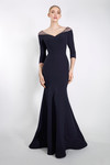 Janique 23105 Quarter Sleeves V-Neck Illusion Accent Gown