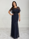 House of Wu 17006 Beaded Mesh Flutter Sleeves Trumpet Dress