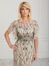 House of Wu 17006 Beaded Mesh Flutter Sleeves Trumpet Dress