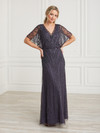 House of Wu 17943 Beaded Mesh V-Neck Flutter Sleeve Dress
