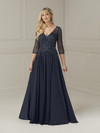 House of Wu 17109 Chiffon Tulle V-neck 3/4 Sleeve Long Dress