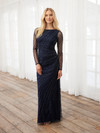 House of Wu 40399 Beaded Mesh Bateau Neck Long Sleeve Dress
