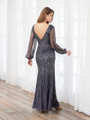 House of Wu 40400 Beaded Mesh V-Neck Long Sleeve Long Dress