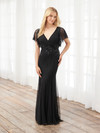 House of Wu 40401 Beaded Mesh V-Neck Flutter Sleeve Dress