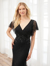 House of Wu 40401 Beaded Mesh V-Neck Flutter Sleeve Dress