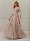 House of Wu 17065 Beaded Tulle V-neck 3/4 Sleeve Long Dress