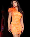 Jovani 36713 Feather Ayesmatrick Neck Fitted Short Dress