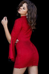 Jovani 09731 High Neck Long Sleeves Fitted Short Dress