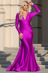 Amelia Couture 381-1 Lycra V-neck Long Sleeves Long Dress