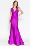 Amelia Couture 370-1 Lycra V-neck Sleeveless Long Dress