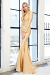 Amelia Couture 381 Lycra Deep V-neck Long Sleeve Long Dress