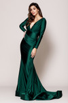 Amelia Couture 381 Lycra Deep V-neck Long Sleeve Long Dress
