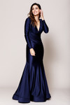 Amelia Couture 381 Lycra Deep V-neck Long Sleeve Long Dress